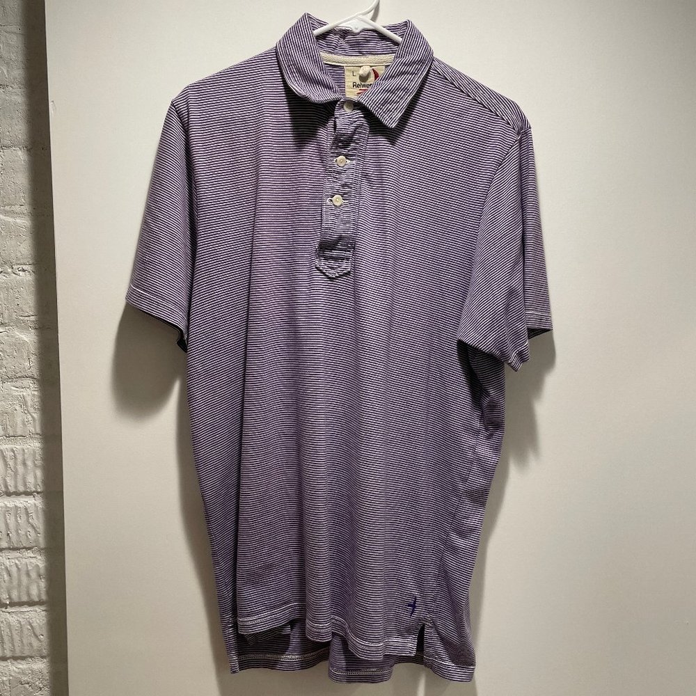 Relwen Men's Striped Purple Violet Polo Shirt Large 100% Cotton